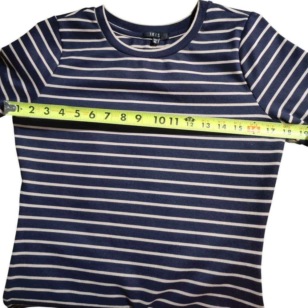 IRIS Navy White Striped Asymmetrical Hem Short Sleeve T-Shirt Dress Size XL - Picture 7 of 10